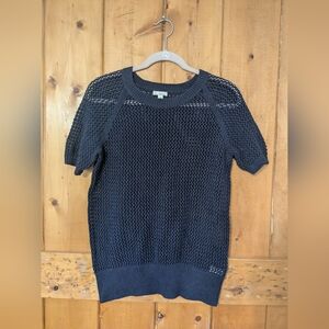 Gap Womens Crochet Open Knit Sweater Top Navy Blue Short Sleeve Boho Size S
